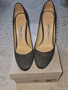 Jimmy Choo Gray Pointed-Toe Fabric Pumps